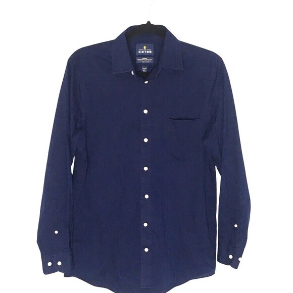 Stafford Long Sleeve Dress Shirt Men 14.5 32-33 Blue Button Up Travel Office - Picture 1 of 11